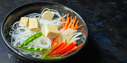 rice noodles pho glass noodle Asian vermicelli Menu concept serving size food background top view...