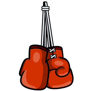 Boxing glove. Red elements of sportswear. Fist fight. Cartoon drawn illustration. Sport equipment. Fight and hit. punch and combat.