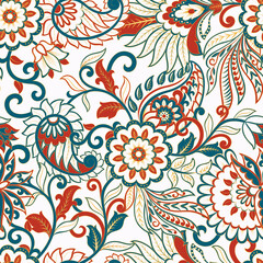 Fototapeta na wymiar Seamless Asian Textile Background. Paisley Pattern