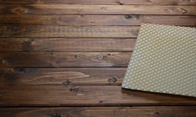 Wafer, waffle cornet on wood plank table background and texture
