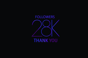 28K,28.000 Followers Luxury Black Purple Thank you anniversary, minimalist logo, jubilee on black background for Social Media - Vector