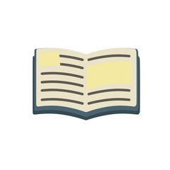 Open book. Blue cover. Reading and education. Icon for storytelling and education. Hobby and rest with paper with pages. Cartoon flat illustration isolated on white