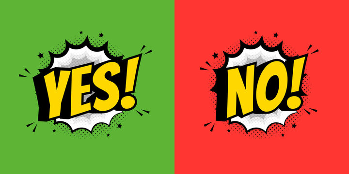 Yes and No speech bubble in pop art style. Vector flat illustrations. Suitable for vote or quiz.