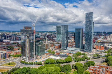 Deansgate Square Manchester England, modern tower block skyscrapers dominating the manchester city...