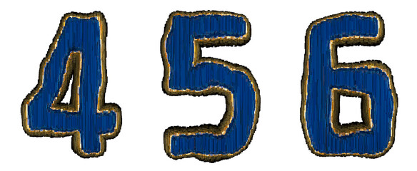 Set of numbers 4, 5, 6 made of industrial metal 3D