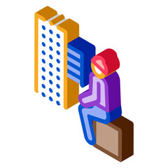 homeless sitting on box in city icon vector. isometric homeless sitting on box in city sign. color isolated symbol illustration