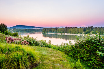 Sunset by Fraser river in Maple Ridge of Canada