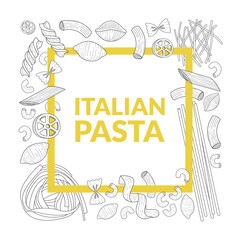Italian Pasta Banner Template, Traditional Cuisine Products, Food Menu, Restaurant, Cafe Design Element, Flyer, Card, Business Promote Hand Drawn Vector Illustration