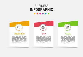 Concept of arrow business model with 3 successive steps. Three colorful graphic elements. Timeline design for brochure, presentation. Infographic design layout.