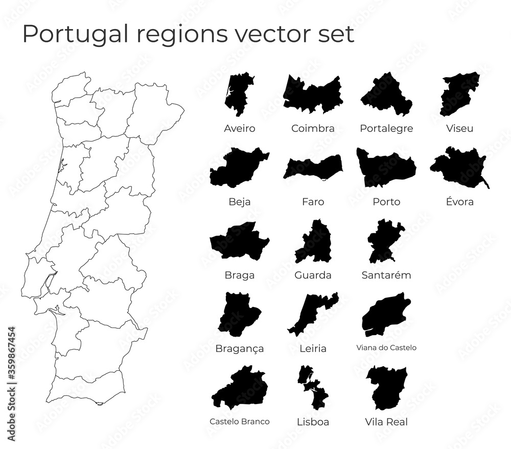 Poster portugal map with shapes of regions. blank vector map of the country with regions. borders of the co