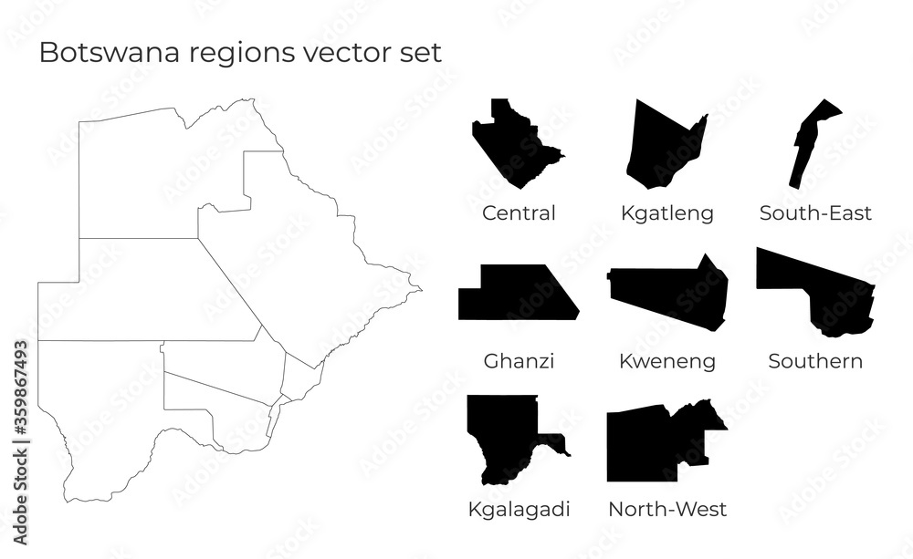 Poster botswana map with shapes of regions. blank vector map of the country with regions. borders of the co