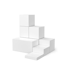 White product display and box pedestal on white background with cube shape. White pedestal or podium background. 3D rendering.