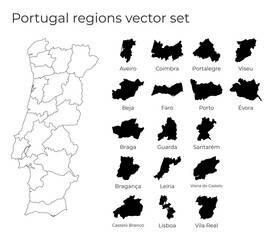 Portugal map with shapes of regions. Blank vector map of the Country with regions. Borders of the country for your infographic. Vector illustration.