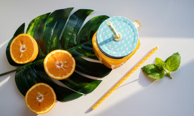 top view of fresh orange juice summer drinks