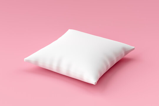 White pillow mockup on pink background with blank template. Pillow mockup or template for design. 3D rendering.