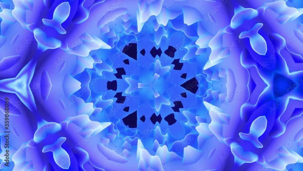 Poster smooth looped animation of 3d abstract soft matte shape like flower or mandala, symmetrical structur