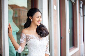 young woman in a wedding dress