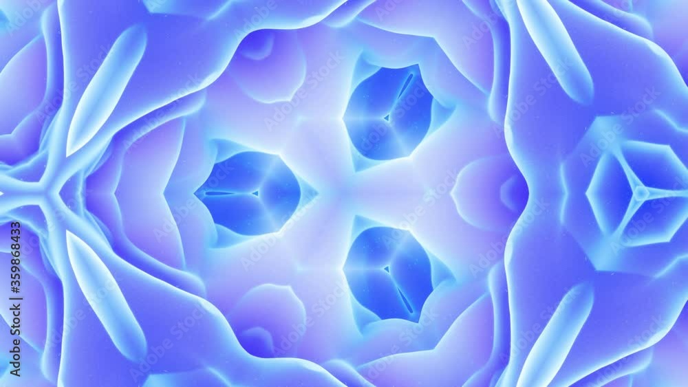 Poster smooth looped animation of 3d abstract soft matte shape like flower or mandala, symmetrical structur