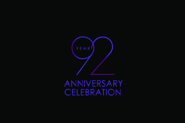 92 years anniversary Elegant purple color minimalist logo years, jubilee, greeting card. Birthday invitation. Gold space vector illustration on black background - Vector