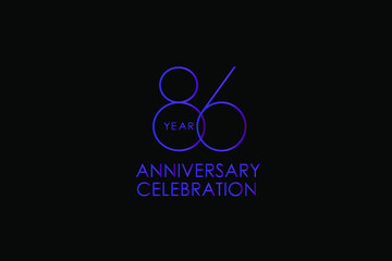 86 years anniversary Elegant purple color minimalist logo years, jubilee, greeting card. Birthday invitation. Gold space vector illustration on black background - Vector