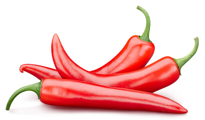 Hot chili peppers. Peppers chili full macro shoot food ingredient on white isolated. Clipping path hot chili peppers