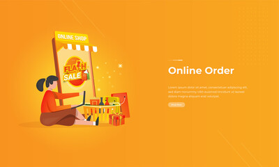 A women order shopping online illustration concept