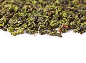 Frame of Tieguanyin chinese Oolong tea on a white background
