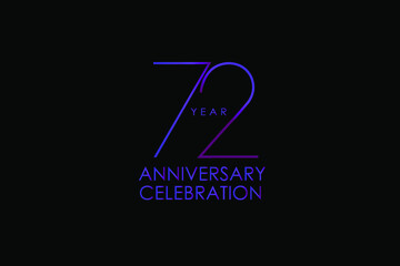 72 years anniversary Elegant purple color minimalist logo years, jubilee, greeting card. Birthday invitation. Gold space vector illustration on black background - Vector