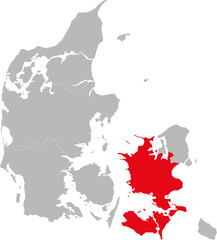 Region Zealand isolated on Denmark map. Light gray background. Backgrounds and wallpapers.
