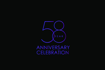 58 years anniversary Elegant purple color minimalist logo years, jubilee, greeting card. Birthday invitation. Gold space vector illustration on black background - Vector