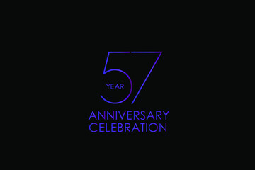57  years anniversary Elegant purple color minimalist logo years, jubilee, greeting card. Birthday invitation. Gold space vector illustration on black background - Vector