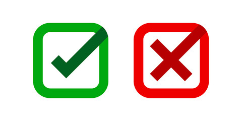 checkmark and x or confirm and deny square icon button flat for apps and websites symbol, icon checkmark choice, checkbox button for choose, square answer box for checklist, approval check sign button