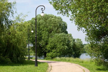 Walk path in the park in the city summer