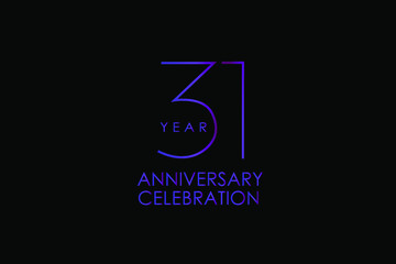 31 years anniversary Elegant purple color minimalist logo years, jubilee, greeting card. Birthday invitation. Gold space vector illustration on black background - Vector