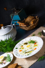 Dill soup with potato, fresh dill and egg