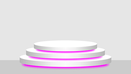 circle pedestal 3d white and purple light neon lamp glowing, cosmetics display modern and led light, podium stage show for position decor purple fluorescent glow light, pedestal box for product place