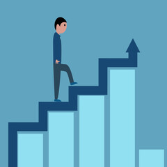 Business concept.Businessman walk on the graph stair up to the success