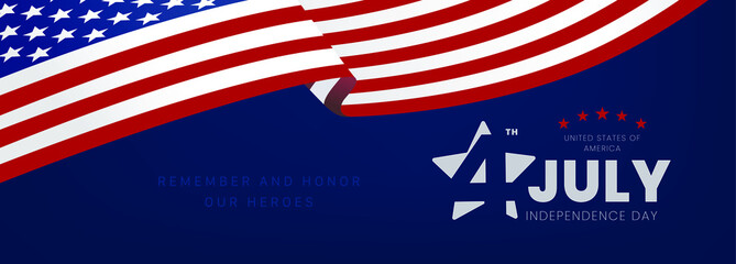 American independence day , American independence day with flag in the top corner, dark blue background and stars of united states of america