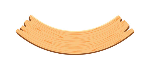 curved wooden planks isolated on white background, wood plank curve for signs and copy space, wooden signs curve shape, empty wood plank light brown for message text