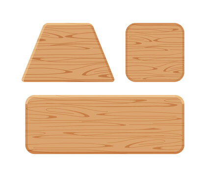 wooden plank different collection isolated on white background, trapezoid wood shape, wooden square, horizontal wood shaped plank light brown, wooden panel for sign decoration