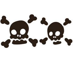 Set of funny skulls. scary element of Halloween. Death head. Cartoon flat illustration. Black human bones on white background