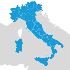 Fototapeta na wymiar The detailed vector map of the Italy with regions, islands and parts of neighboring countries.