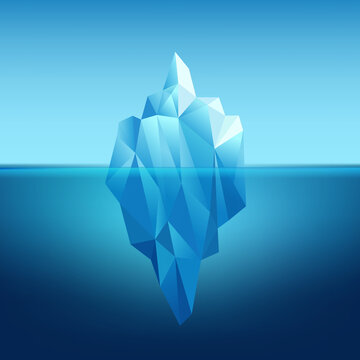 Vector iceberg in the water, sun and clouds in north, template for design.