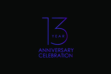 13 years anniversary Elegant purple color minimalist logo years, jubilee, greeting card. Birthday invitation. Gold space vector illustration on black background - Vector