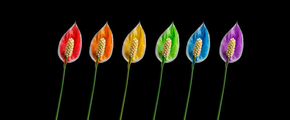 lily flowers in color Rainbow LGBT,Transgender, LGBTQ+  flagPride symbol on a black background