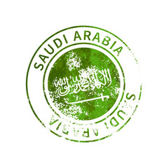 Saudi Arabia sign, vintage grunge imprint with flag on white