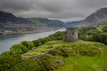 Dolbadarn Castle near llanberris overlooking the Llyn Peris in Snowdonia North Wales