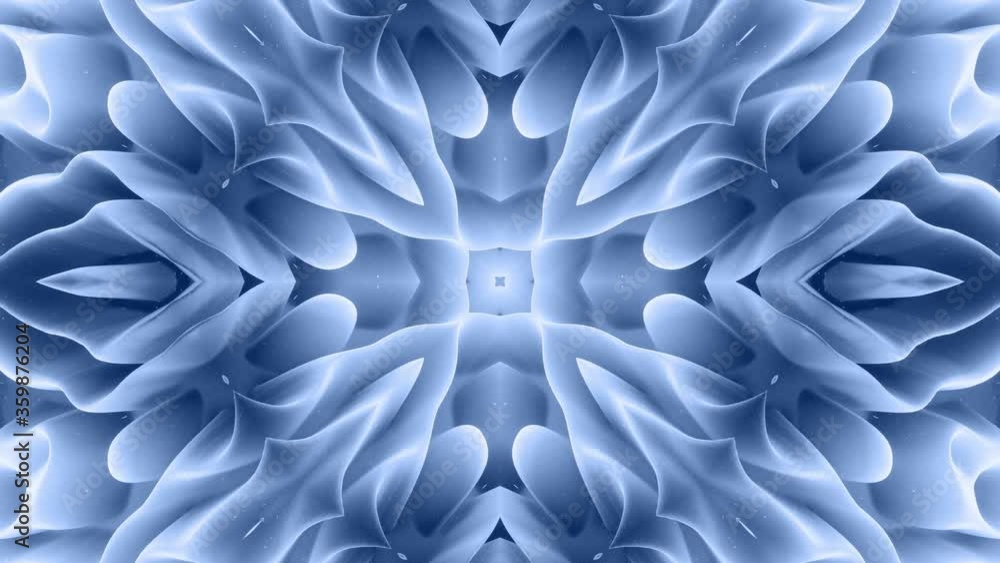 Poster 3d abstract shape like star or flower, symmetrical structure of black blue velvet material intersper