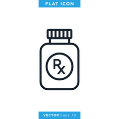 Medicine Bottle Icon Vector Design Template. Prescription Drug Bottle Sign.