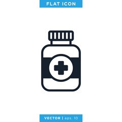 Medicine Bottle Icon Vector Design Template. Prescription Drug Bottle Sign.